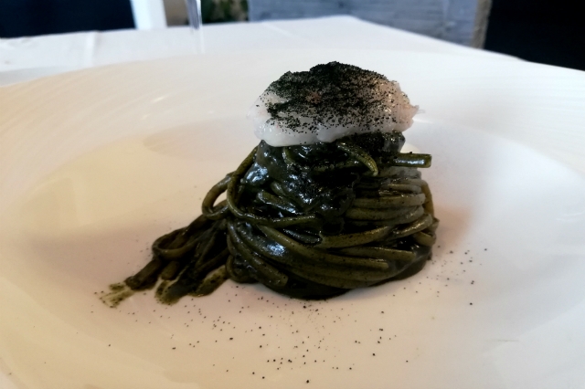 aglio olio e peperoncino spirulina gamberi host restaurant fiumicino roma alessandro capponi