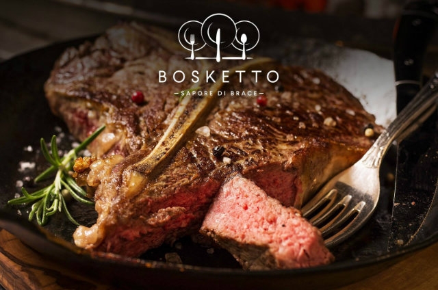 bosketto, piatto carne con logo locale